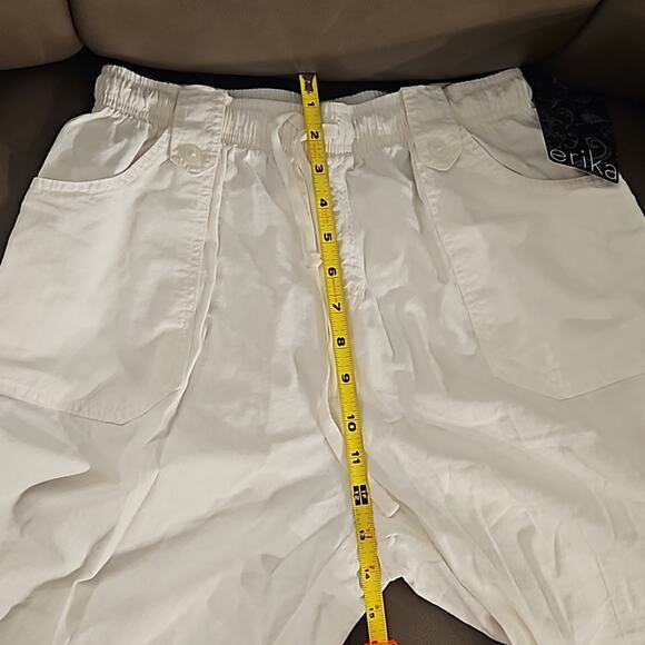 White Cotton Pull-On Drawstring Capri Pants - Picture 6 of 7